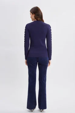 Elie Tahari Openwork Sleeve Sweater- Tops & Sweaters