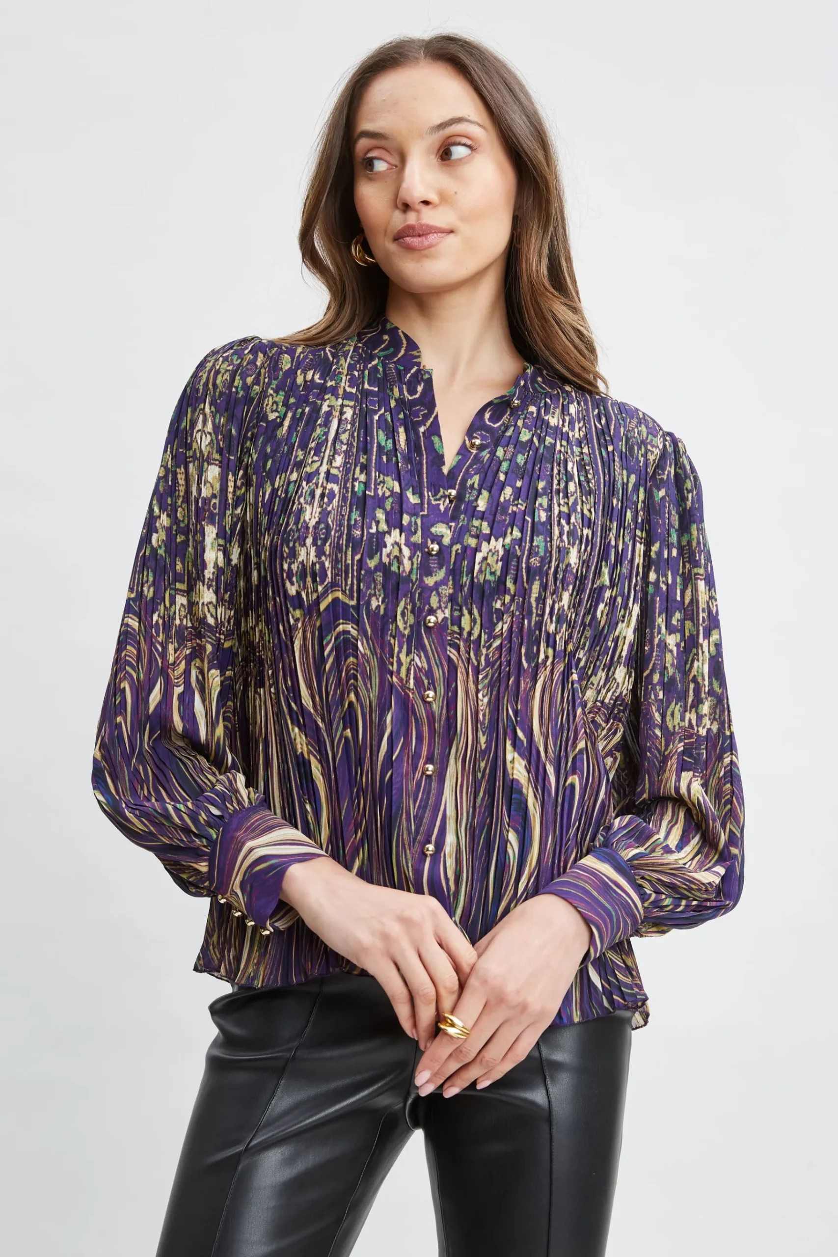 Elie Tahari Paisley Micro Pleat Shirt- Tops & Sweaters
