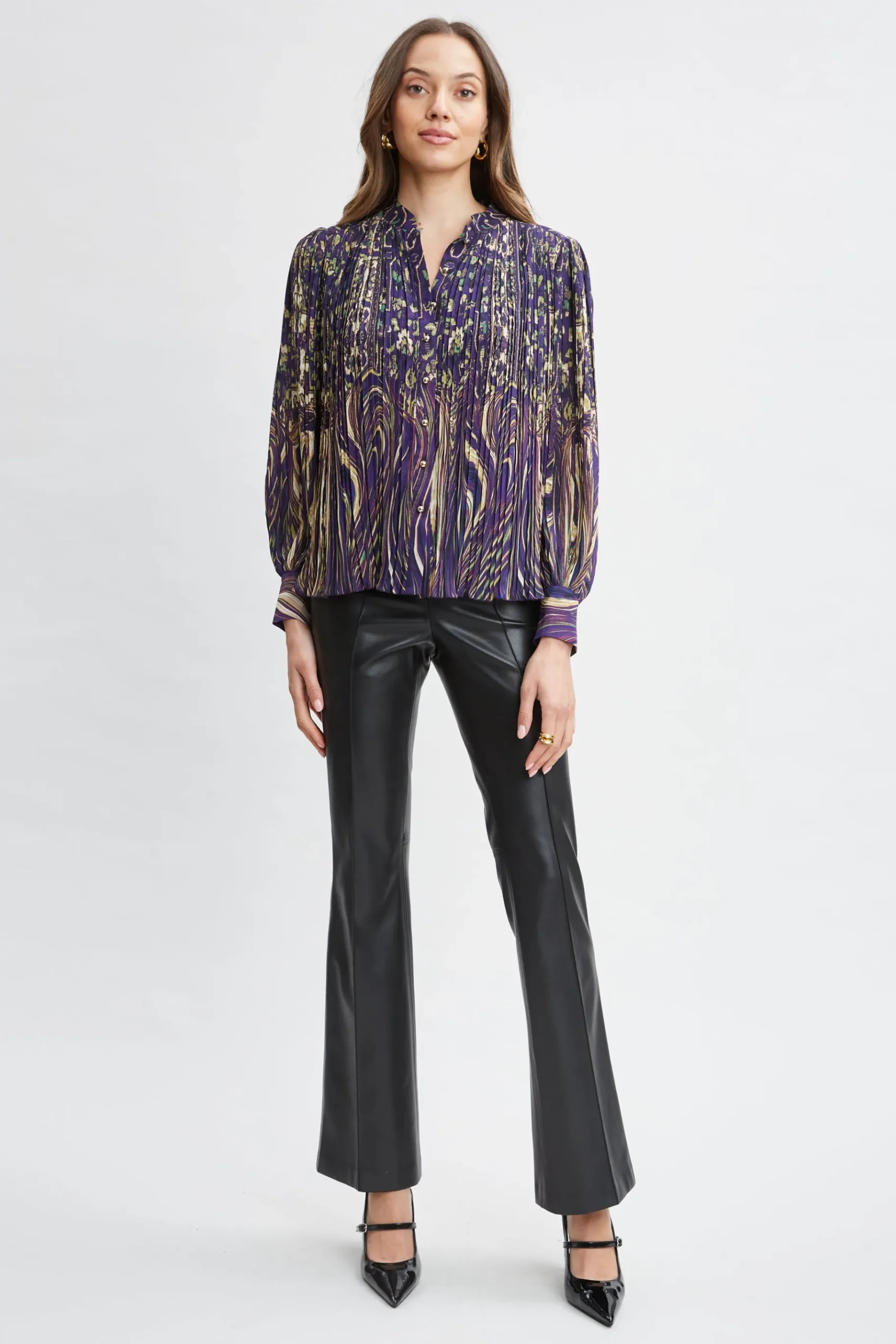 Elie Tahari Paisley Micro Pleat Shirt- Tops & Sweaters