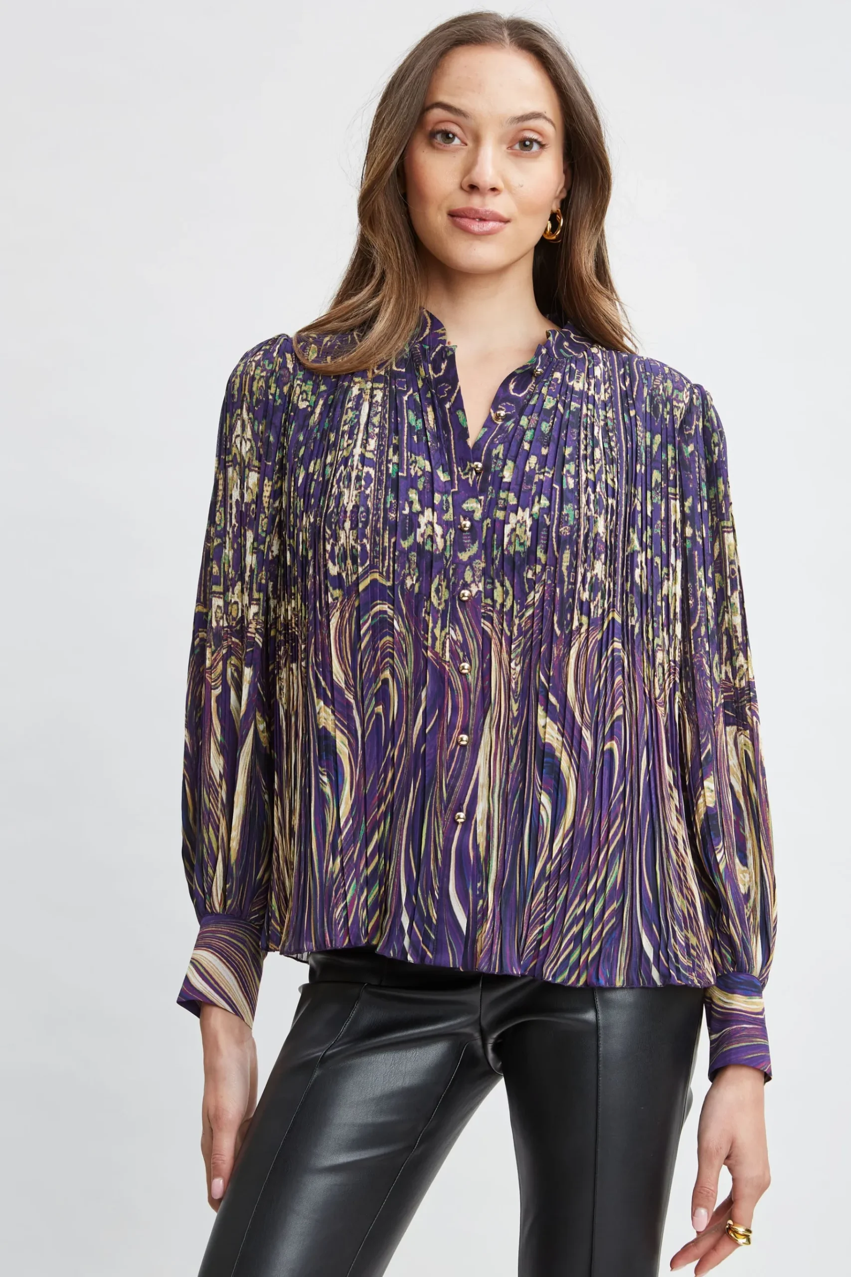 Elie Tahari Paisley Micro Pleat Shirt- Tops & Sweaters