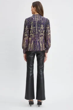 Elie Tahari Paisley Micro Pleat Shirt- Tops & Sweaters