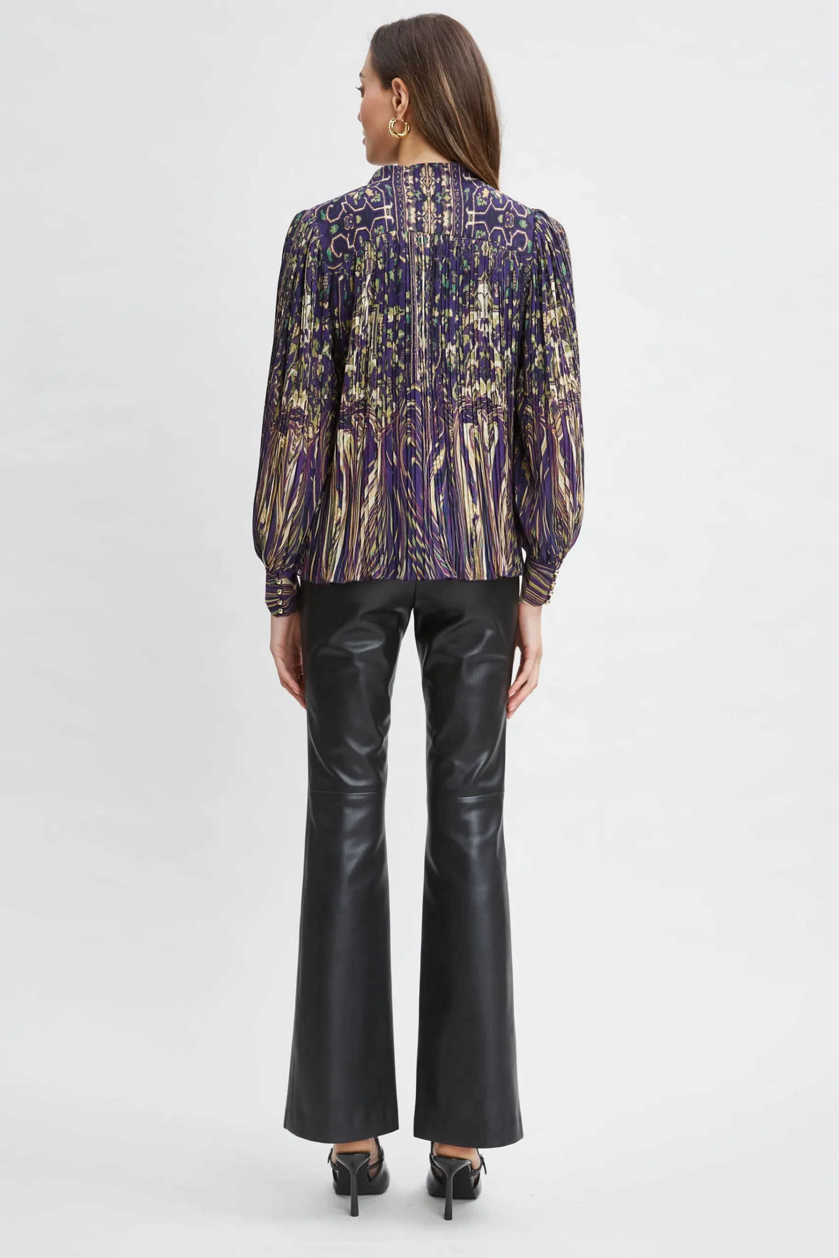 Elie Tahari Paisley Micro Pleat Shirt- Tops & Sweaters