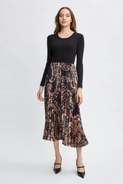 Elie Tahari Paisley Pleated Midi Dress- Dresses & Jumpsuits