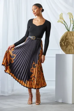 Elie Tahari Paisley Pleated Midi Dress- Dresses & Jumpsuits