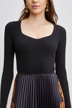 Elie Tahari Paisley Pleated Midi Dress- Dresses & Jumpsuits