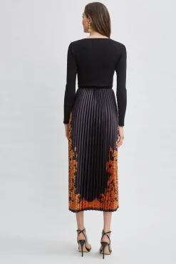 Elie Tahari Paisley Pleated Midi Dress- Dresses & Jumpsuits