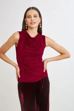 Elie Tahari Pleat Detail Matte Jersey Knit- Tops & Sweaters