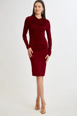 Elie Tahari Pleat Detail Matte Jersey Dress- Dresses & Jumpsuits|Long Sleeve Dresses
