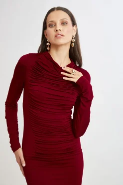 Elie Tahari Pleat Detail Matte Jersey Dress- Dresses & Jumpsuits|Long Sleeve Dresses