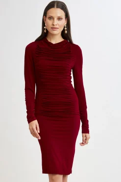 Elie Tahari Pleat Detail Matte Jersey Dress- Dresses & Jumpsuits|Long Sleeve Dresses