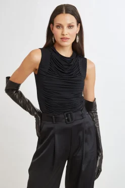 Elie Tahari Pleat Detail Matte Jersey Knit- Tops & Sweaters