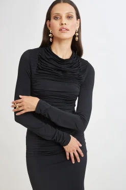 Elie Tahari Pleat Detail Matte Jersey Dress- Dresses & Jumpsuits|Long Sleeve Dresses