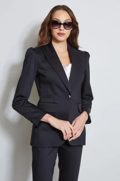Elie Tahari Pleat Shoulder Cotton Blazer- Jackets & Blazers