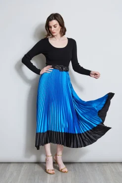 Elie Tahari Pleated Belted Dress- Dresses & Jumpsuits|Midi Dresses