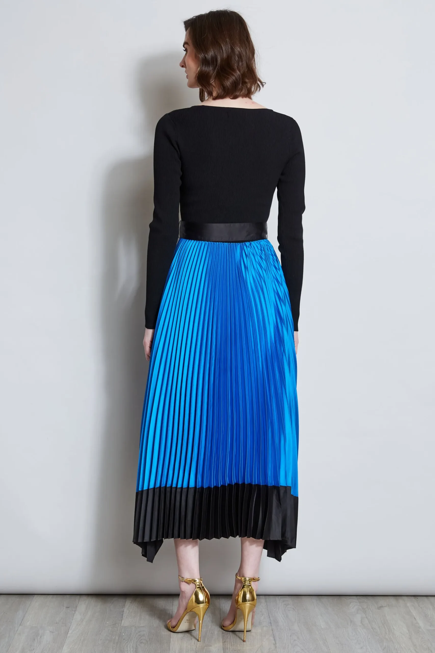 Elie Tahari Pleated Belted Dress- Dresses & Jumpsuits|Midi Dresses