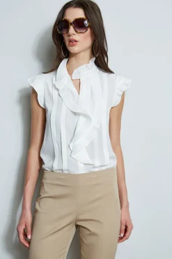 Elie Tahari Pleated Flutter Silk Shirt- Tops & Sweaters