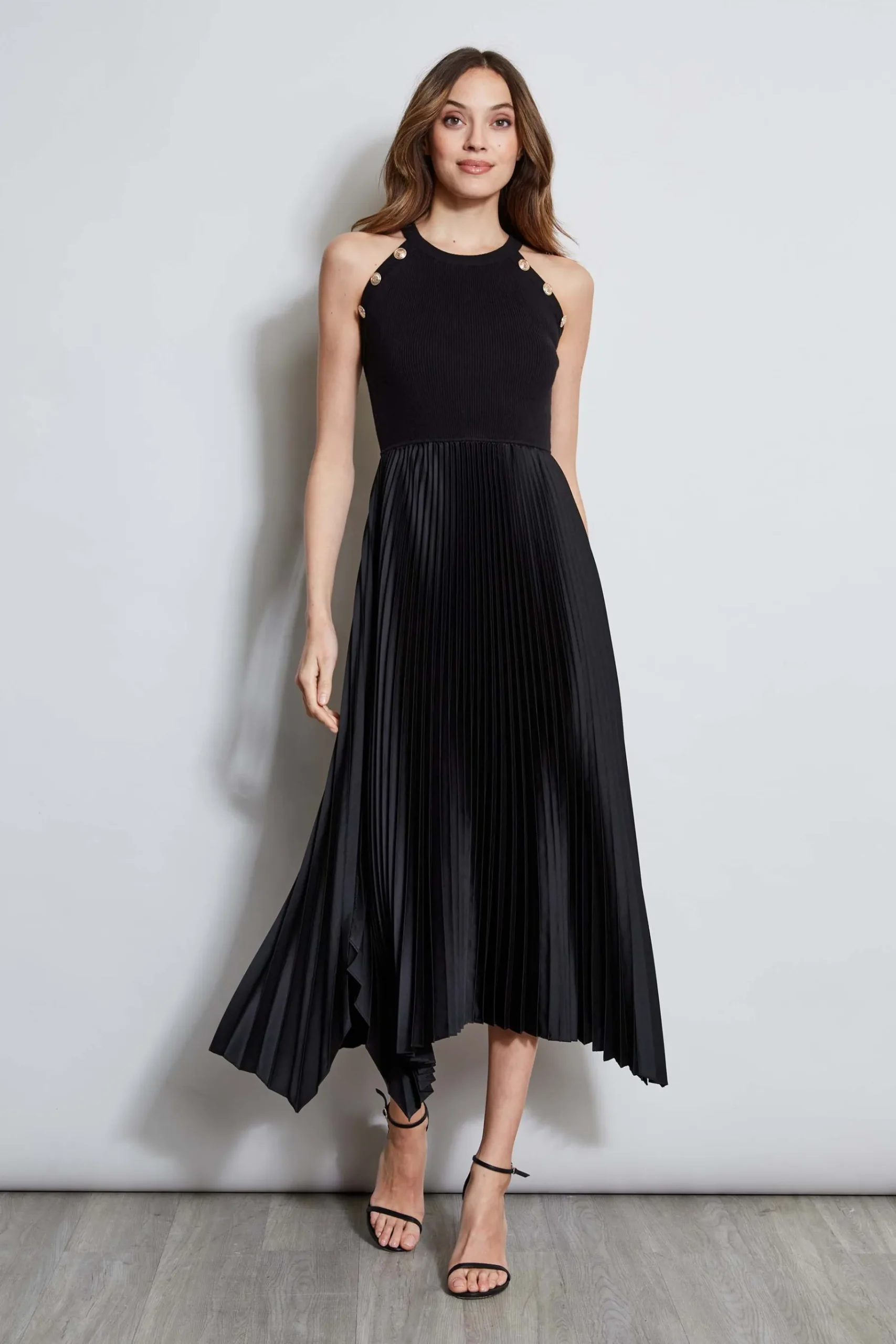 Elie Tahari Pleated Halter Midi Dress- Dresses & Jumpsuits|Sleeveless Dresses
