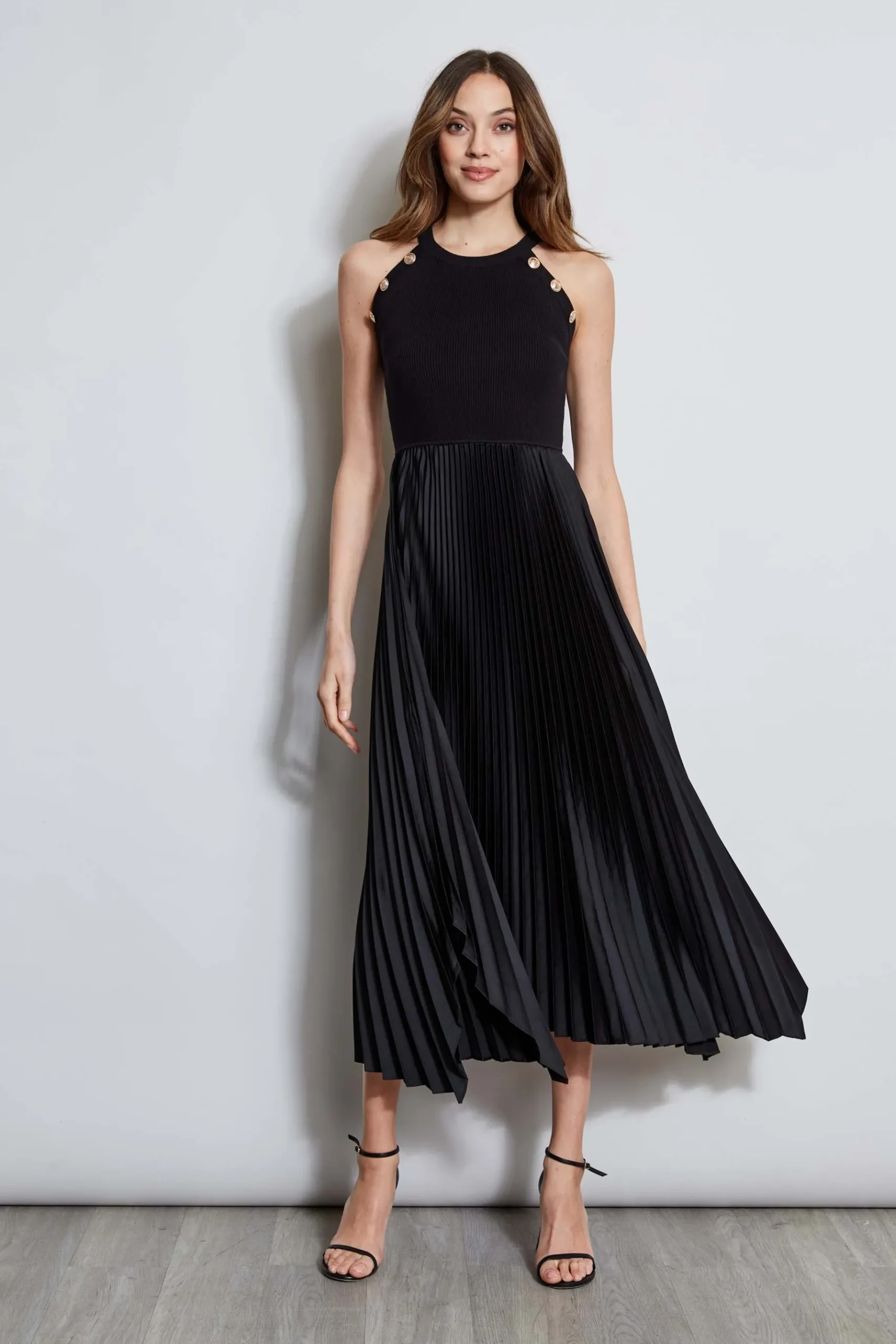 Elie Tahari Pleated Halter Midi Dress- Dresses & Jumpsuits|Sleeveless Dresses