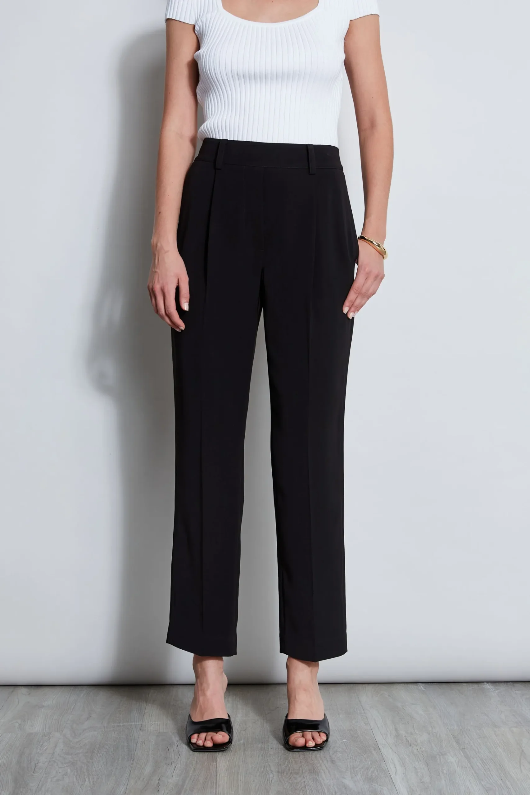 Elie Tahari Pleated Straight Leg Pull On Pant- Bottoms