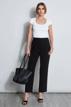 Elie Tahari Pleated Straight Leg Pull On Pant- Bottoms