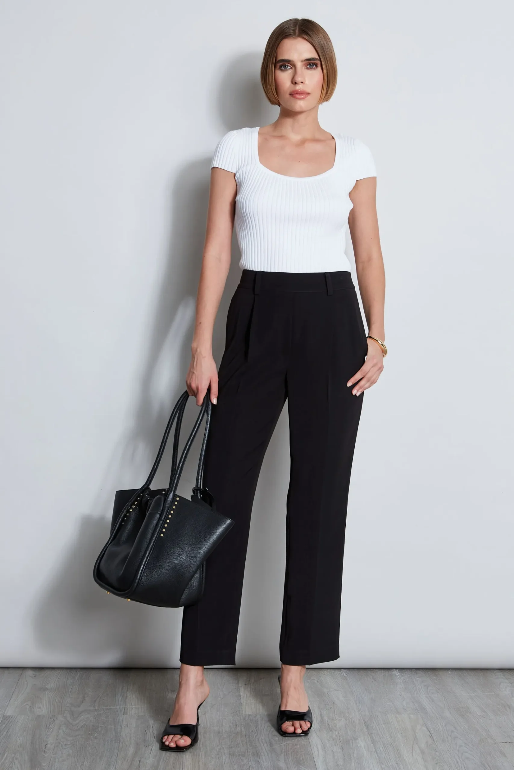 Elie Tahari Pleated Straight Leg Pull On Pant- Bottoms