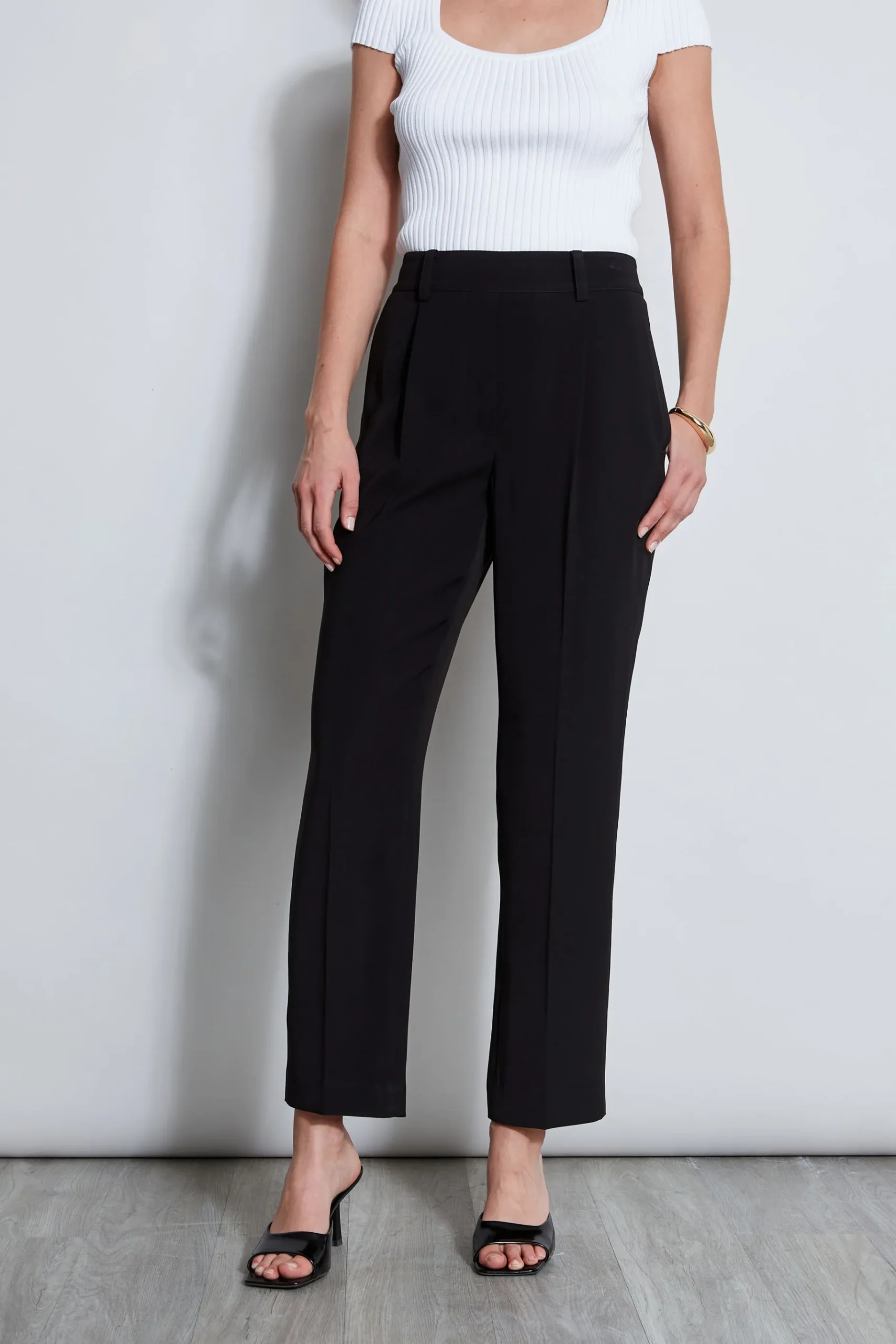 Elie Tahari Pleated Straight Leg Pull On Pant- Bottoms