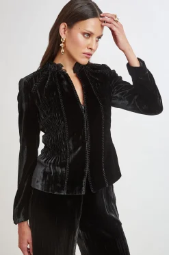 Elie Tahari Plisse Velvet Embroidered Jacket- Jackets & Blazers|Suiting