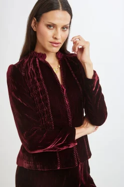 Elie Tahari Plisse Velvet Embroidered Jacket- Jackets & Blazers|Suiting