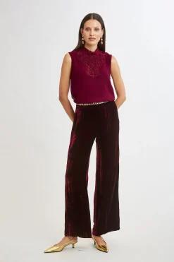 Elie Tahari Plisse Velvet Fluid Pant- Bottoms|Suiting