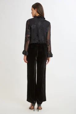 Elie Tahari Plisse Velvet Fluid Pant- Bottoms|Suiting