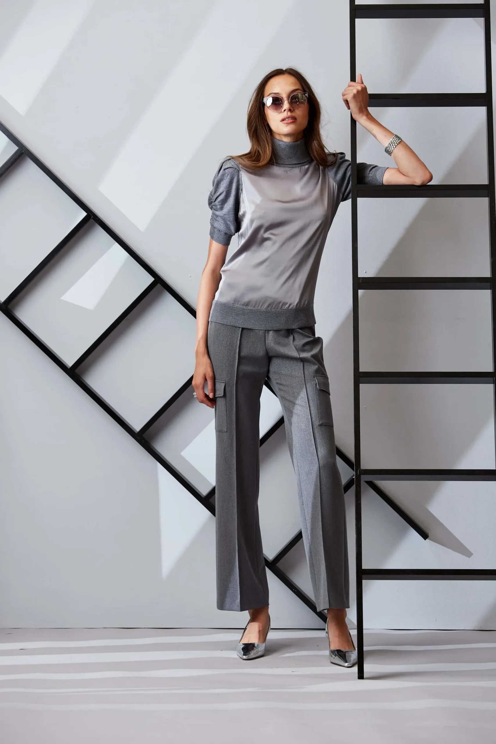 Elie Tahari Puff Sleeve Satin Front Sweater- Tops & Sweaters