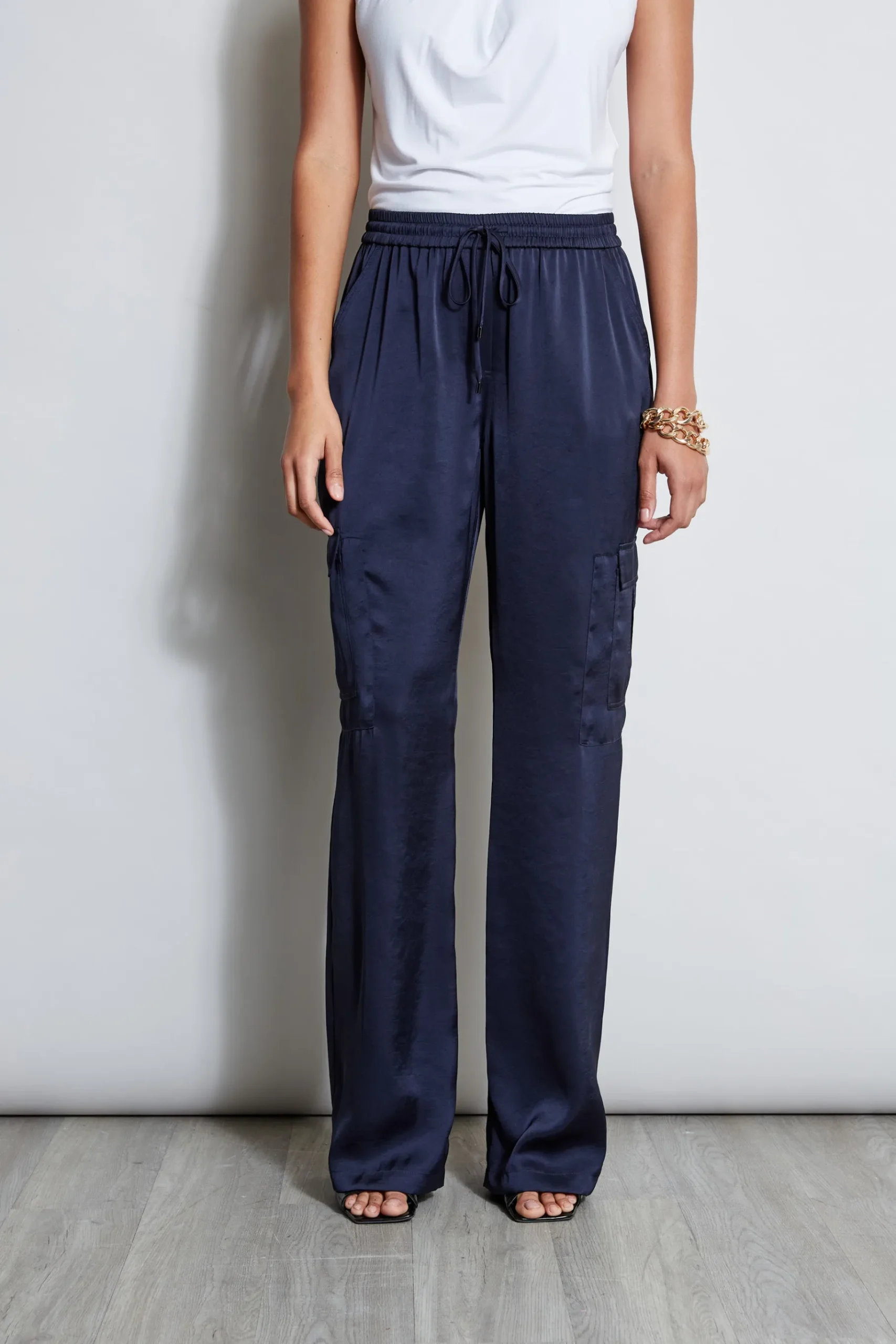 Elie Tahari Relaxed Satin Cargo Pant- Bottoms