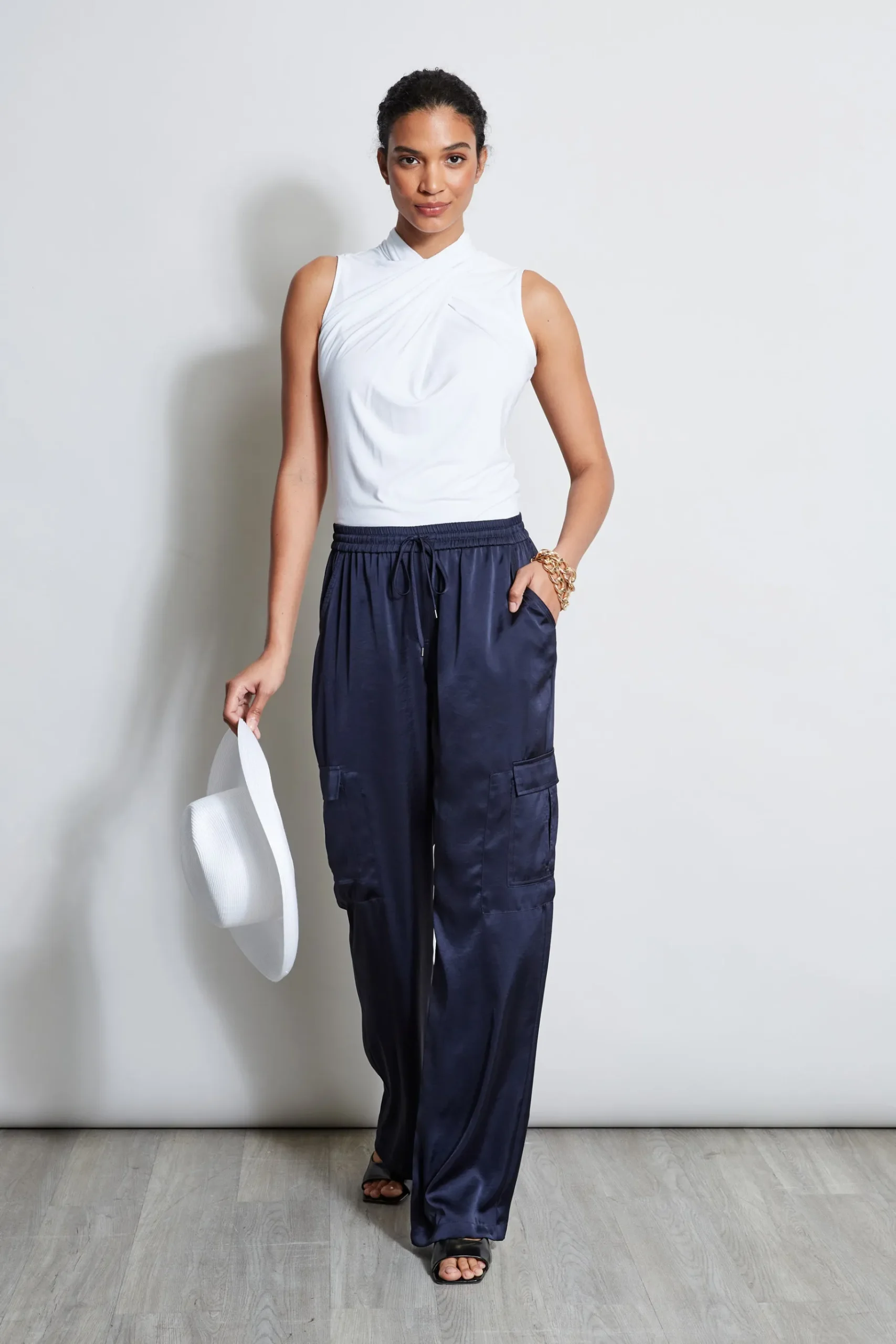 Elie Tahari Relaxed Satin Cargo Pant- Bottoms