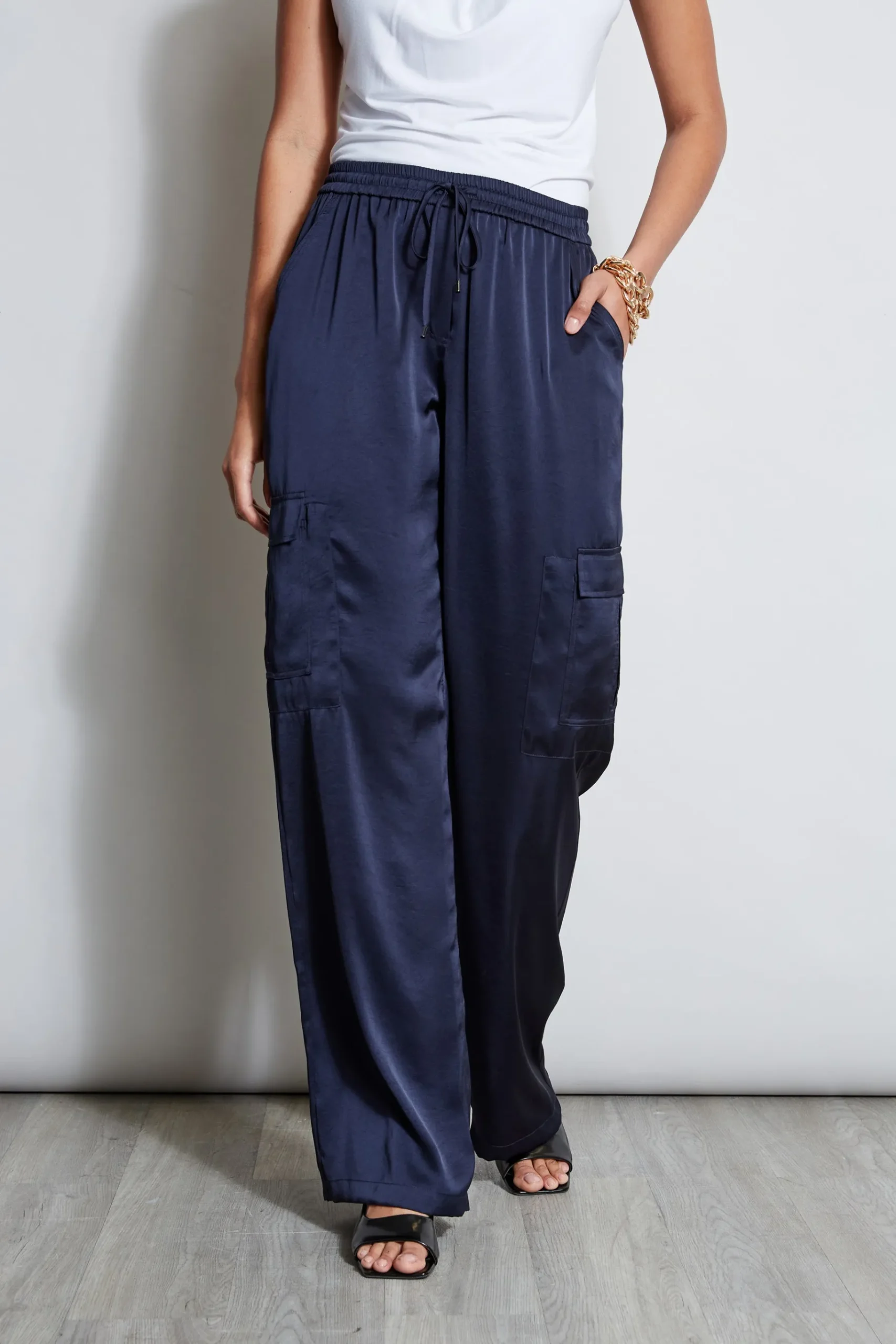 Elie Tahari Relaxed Satin Cargo Pant- Bottoms