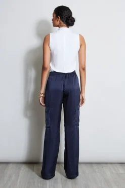 Elie Tahari Relaxed Satin Cargo Pant- Bottoms