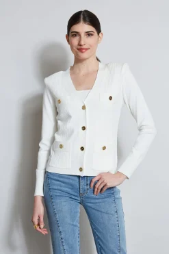 Elie Tahari Rib Button Sweater- Tops & Sweaters