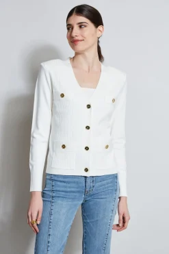 Elie Tahari Rib Button Sweater- Tops & Sweaters