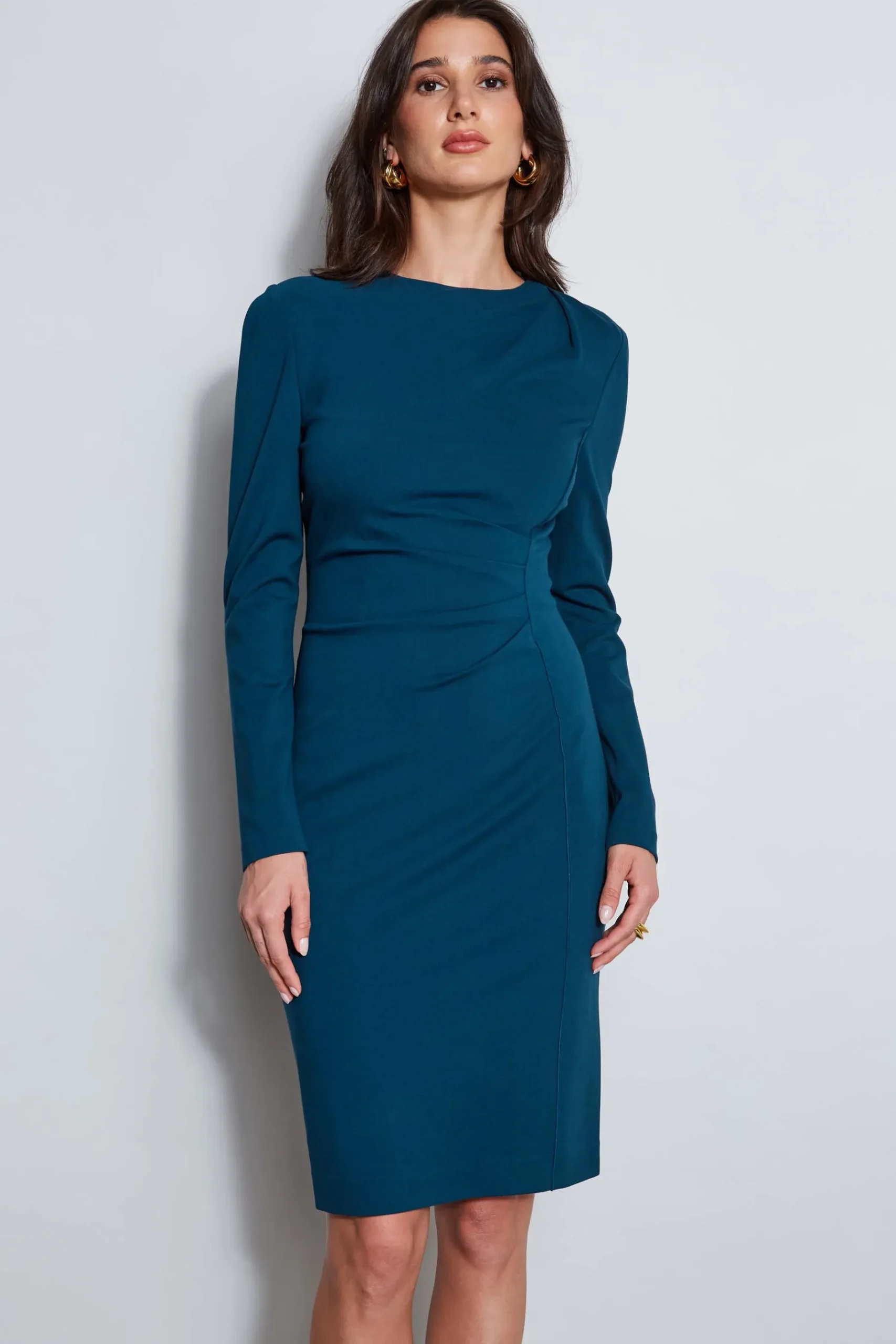 Elie Tahari Ruched Long Sleeve Knit Dress- Dresses & Jumpsuits|Long Sleeve Dresses