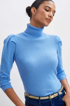 Elie Tahari Ruched Sleeve Cashmere Wool Sweater- Tops & Sweaters