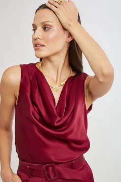 Elie Tahari Satin Cowl Top- Tops & Sweaters