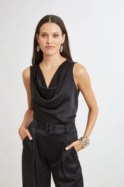Elie Tahari Satin Cowl Top- Tops & Sweaters|Suiting