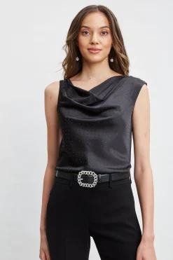 Elie Tahari Satin Crystal Cowl Top- Tops & Sweaters