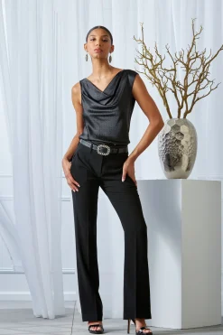 Elie Tahari Satin Crystal Cowl Top- Tops & Sweaters