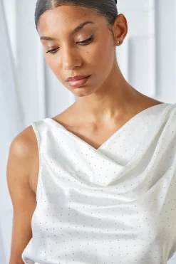 Elie Tahari Satin Crystal Cowl Top- Tops & Sweaters