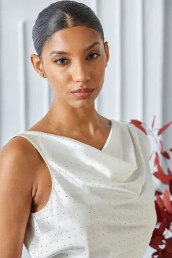 Elie Tahari Satin Crystal Cowl Top- Tops & Sweaters