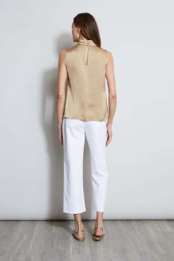 Elie Tahari Satin Draped Neck Top- Tops & Sweaters