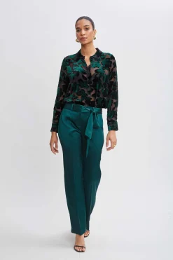 Elie Tahari Satin Fit & Flare Sash Pant- Bottoms