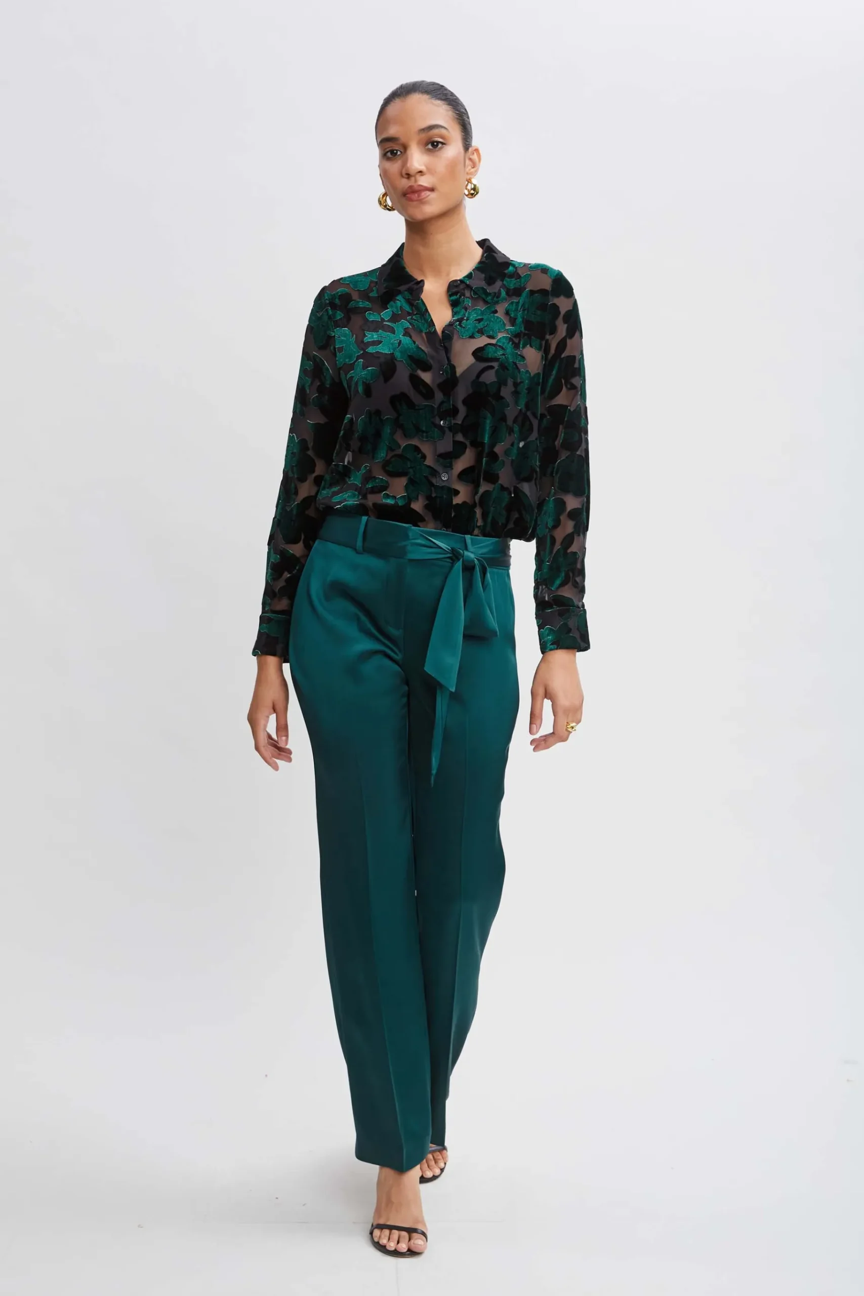 Elie Tahari Satin Fit & Flare Sash Pant- Bottoms