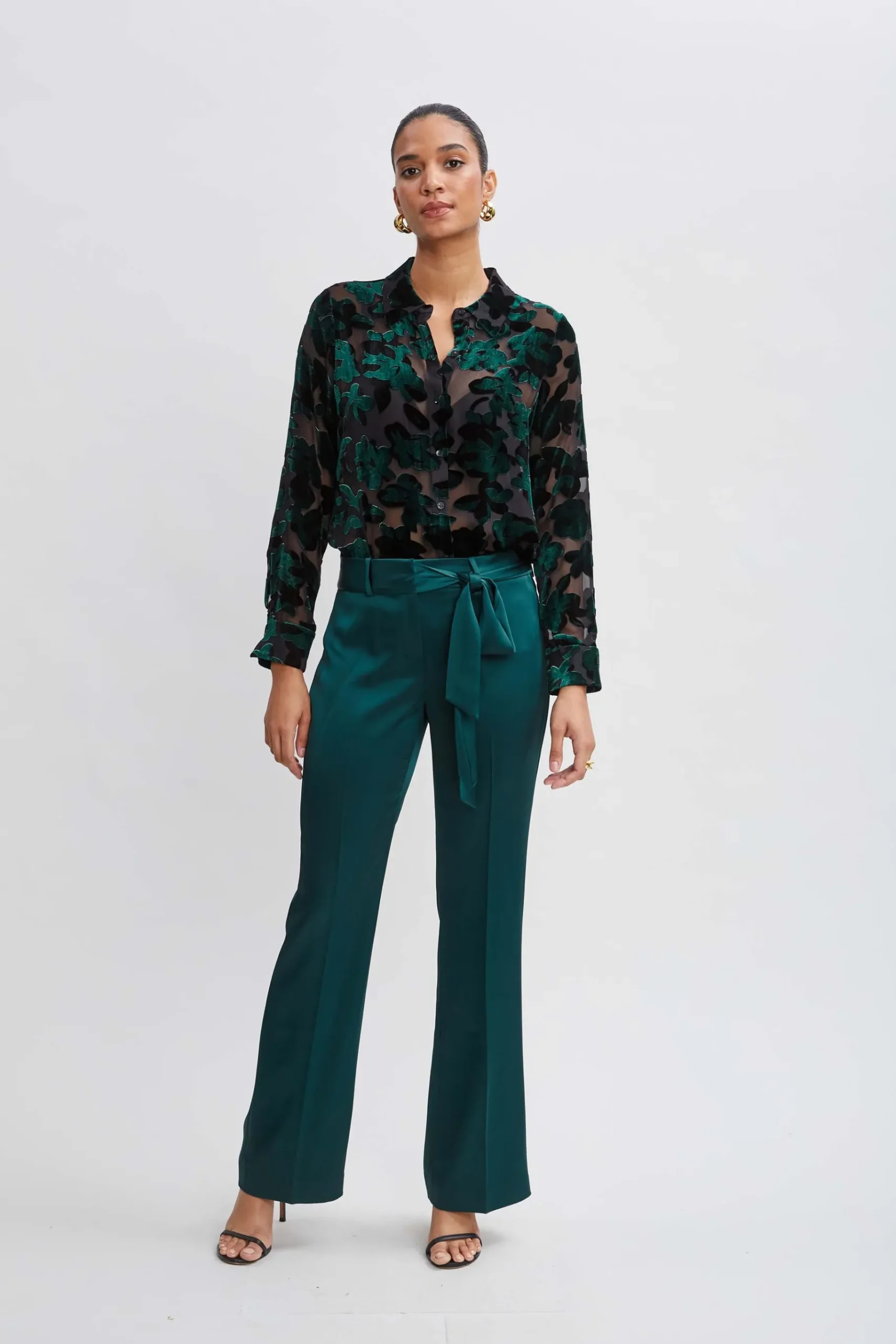 Elie Tahari Satin Fit & Flare Sash Pant- Bottoms