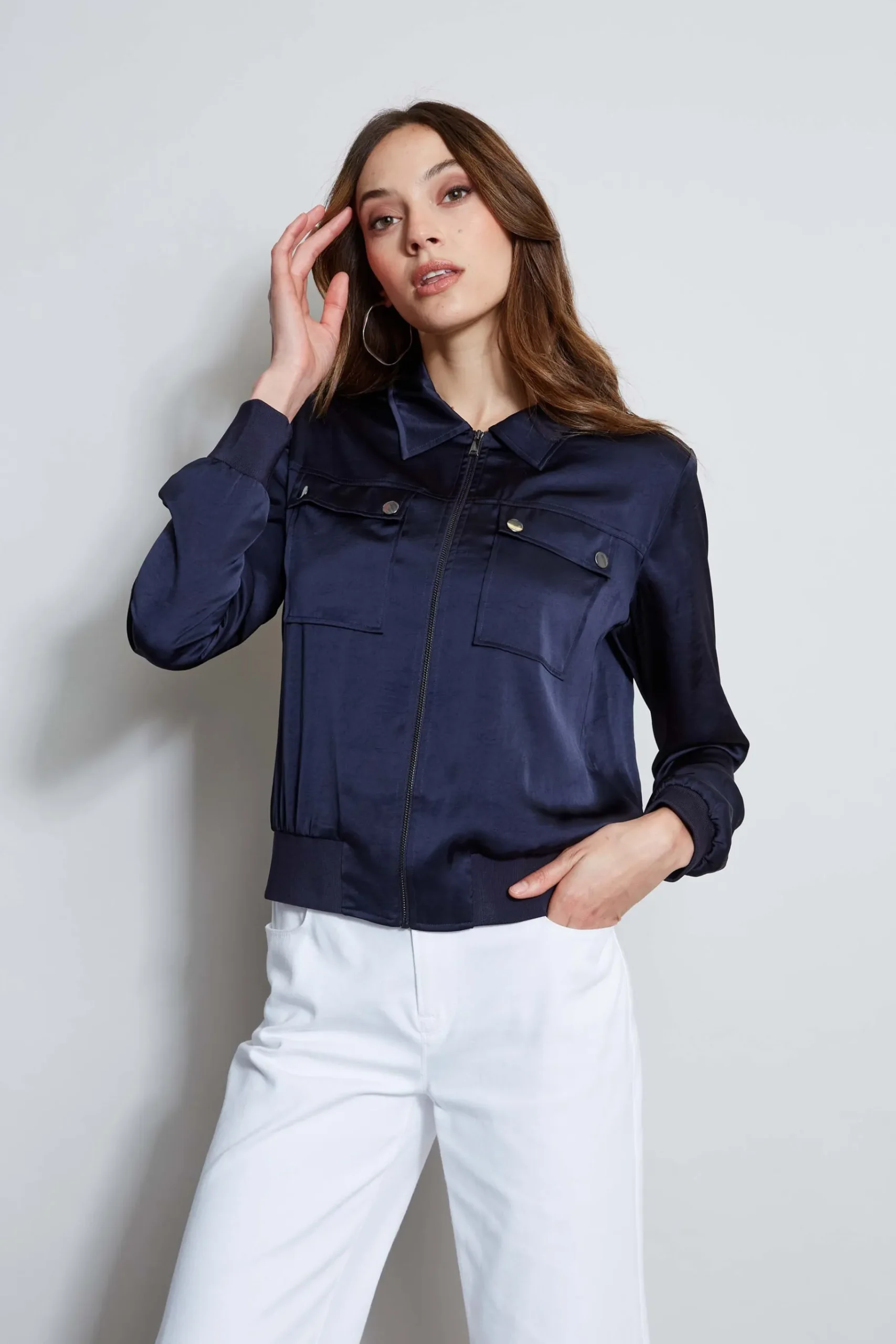 Elie Tahari Satin Utility Pocket Jacket- Jackets & Blazers